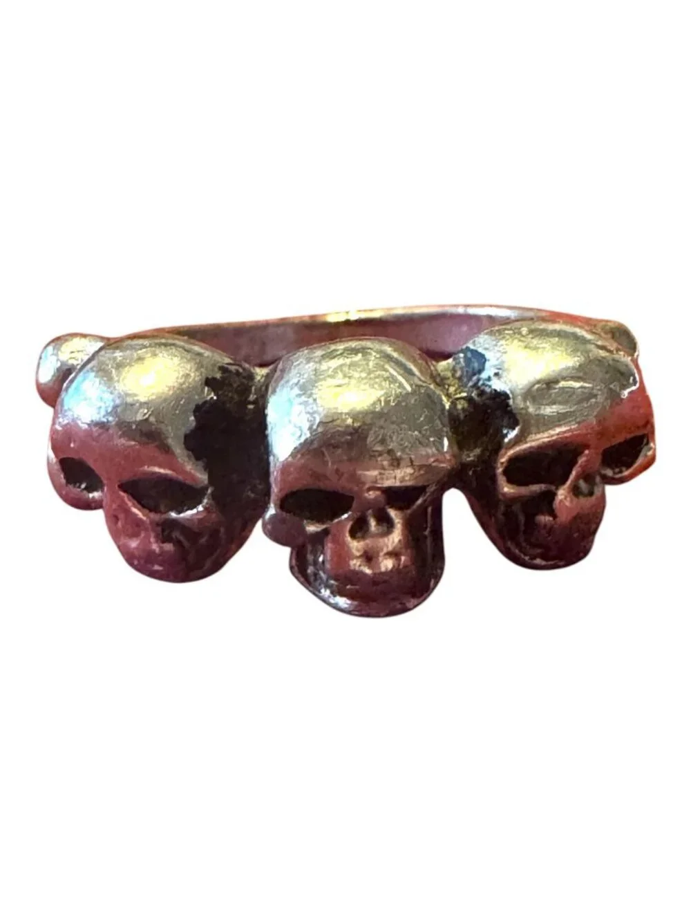 Vintage Skull Design Metal Ring Three Skulls Band Unique Goth Jewelry Antiqued F